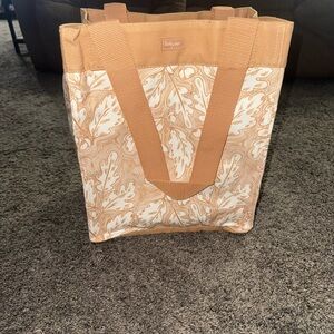 Thirty-One Tan and White Leaf Pattern Tote